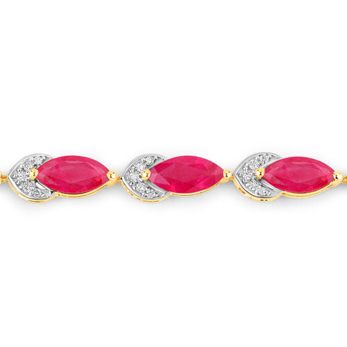 6.79 Carat Genuine Ruby and White Diamond 14K Yellow Gold Bracelet Bids.com