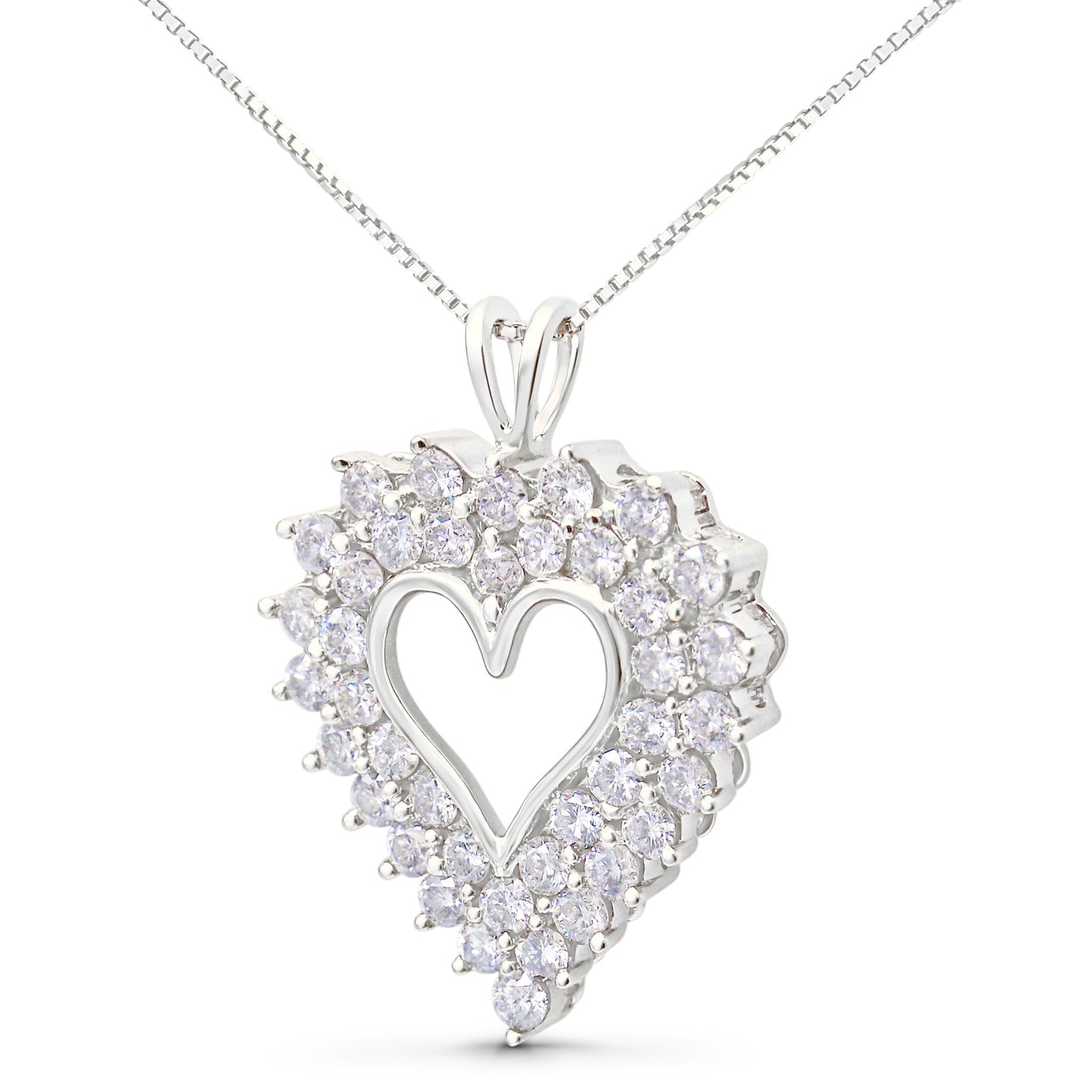 925 Sterling Silver 4.0 Cttw Diamond Two Row Open Heart 18" Pendant Necklace (I-J Color, I2-I3 Clarity) Bids.com