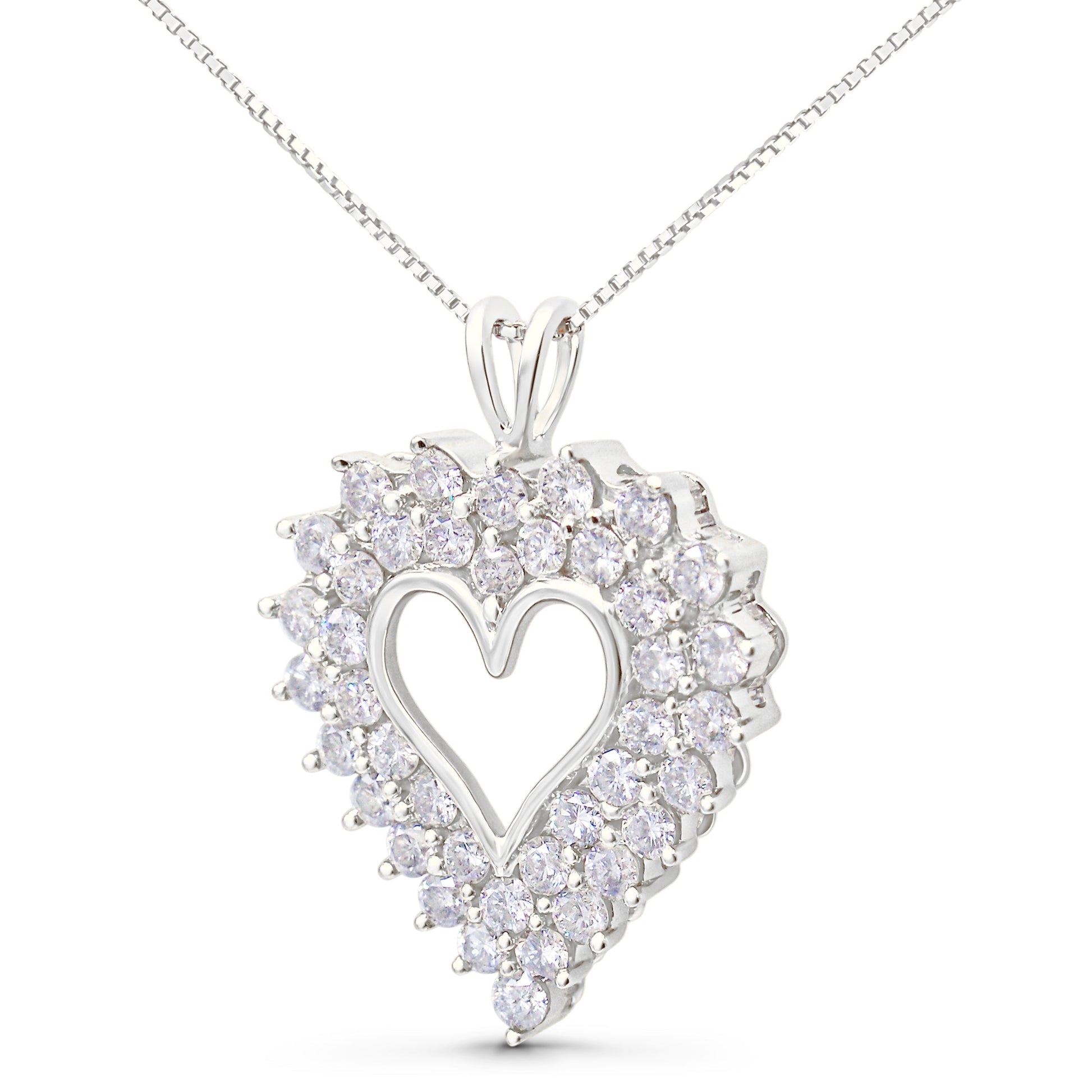 925 Sterling Silver 4.0 Cttw Diamond Two Row Open Heart 18" Pendant Necklace (I-J Color, I2-I3 Clarity) Bids.com