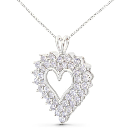 925 Sterling Silver 4.0 Cttw Diamond Two Row Open Heart 18" Pendant Necklace (I-J Color, I2-I3 Clarity) Bids.com