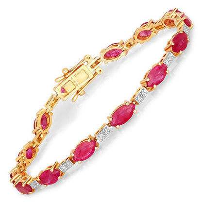 7.22 Carat Genuine Ruby and White Diamond 14K Yellow Gold Bracelet Bids.com