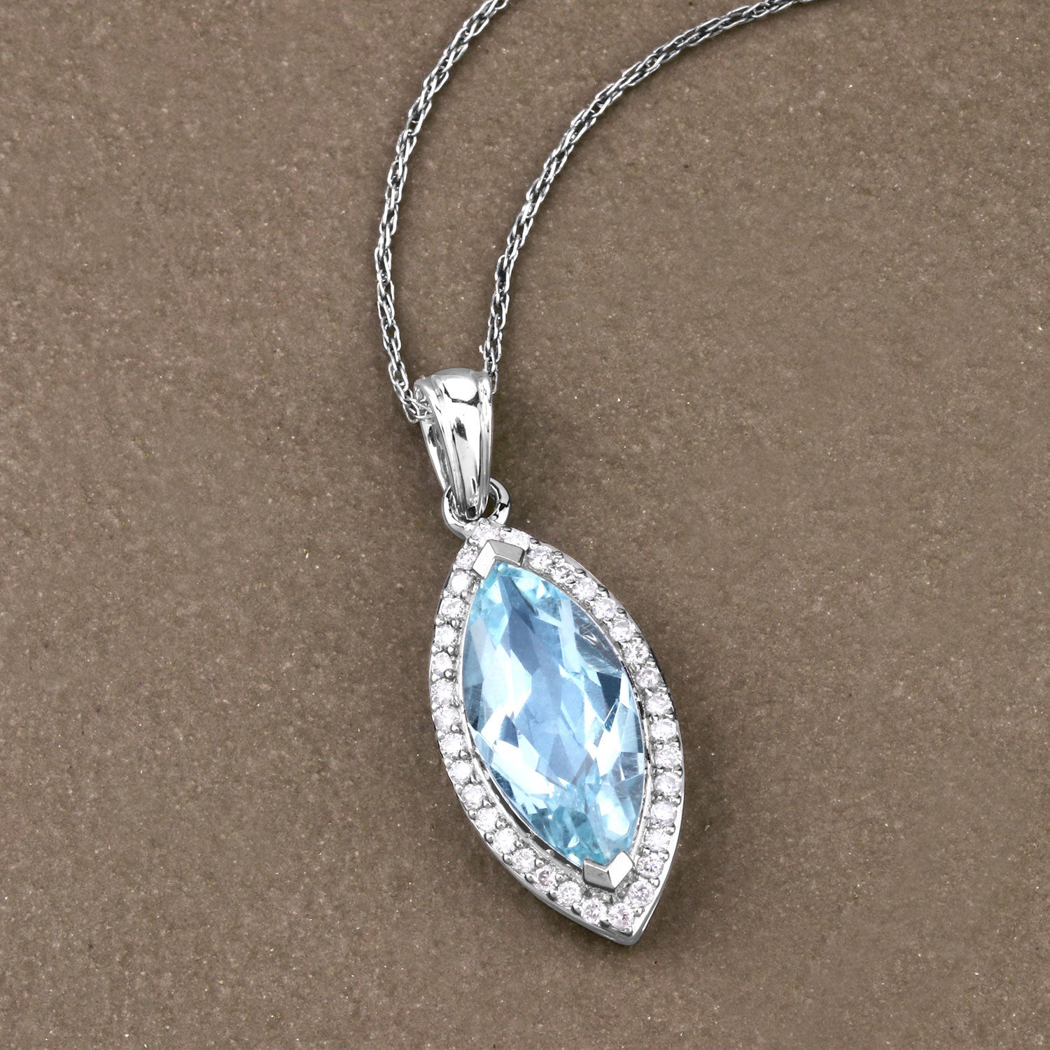 2.55 Carat Genuine Aquamarine and White Diamond 14K White Gold Pendant Bids.com