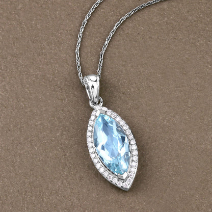 2.55 Carat Genuine Aquamarine and White Diamond 14K White Gold Pendant Bids.com
