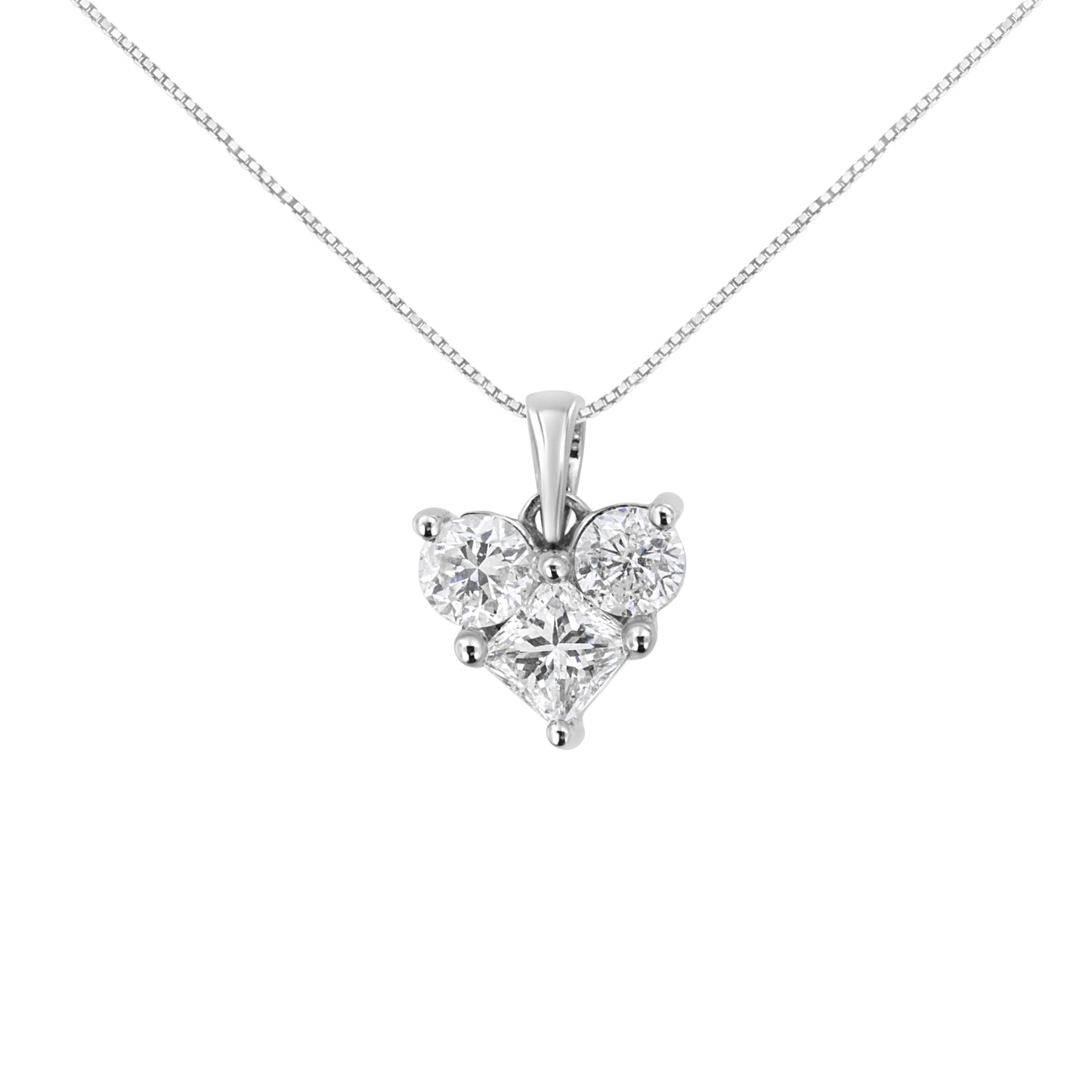 10K White Gold 1.0 Cttw Round-Cut and Princess-Cut Diamond Heart Shaped 18" Pendant Necklace (H-I Color, SI2-I1 Clarity) Bids.com