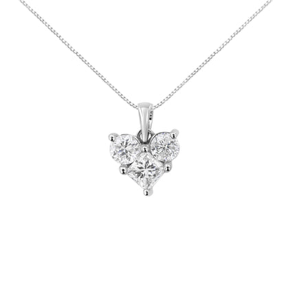 10K White Gold 1.0 Cttw Round-Cut and Princess-Cut Diamond Heart Shaped 18" Pendant Necklace (H-I Color, SI2-I1 Clarity) Bids.com