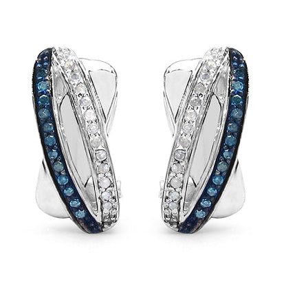 0.28 Carat Genuine Blue Diamond & White Diamond .925 Sterling Silver Earrings Bids.com