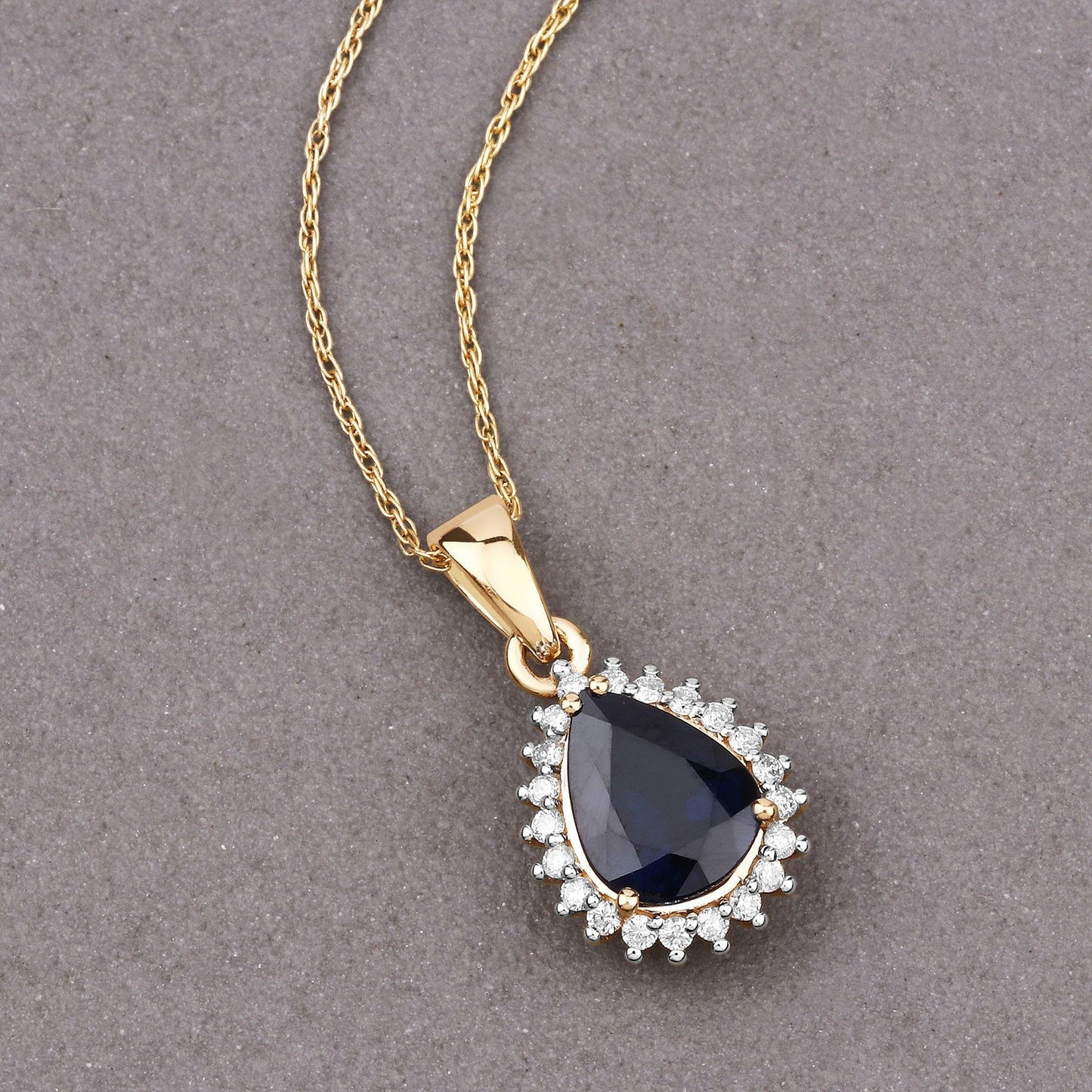 2.09 Carat Genuine Blue Sapphire and White Diamond 14K Yellow Gold Pendant Bids.com