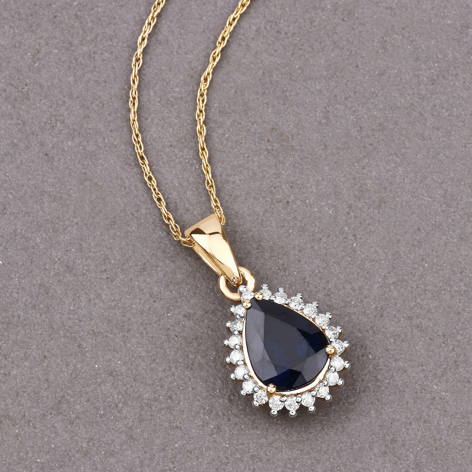 2.09 Carat Genuine Blue Sapphire and White Diamond 14K Yellow Gold Pendant Bids.com