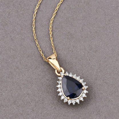 2.09 Carat Genuine Blue Sapphire and White Diamond 14K Yellow Gold Pendant Bids.com