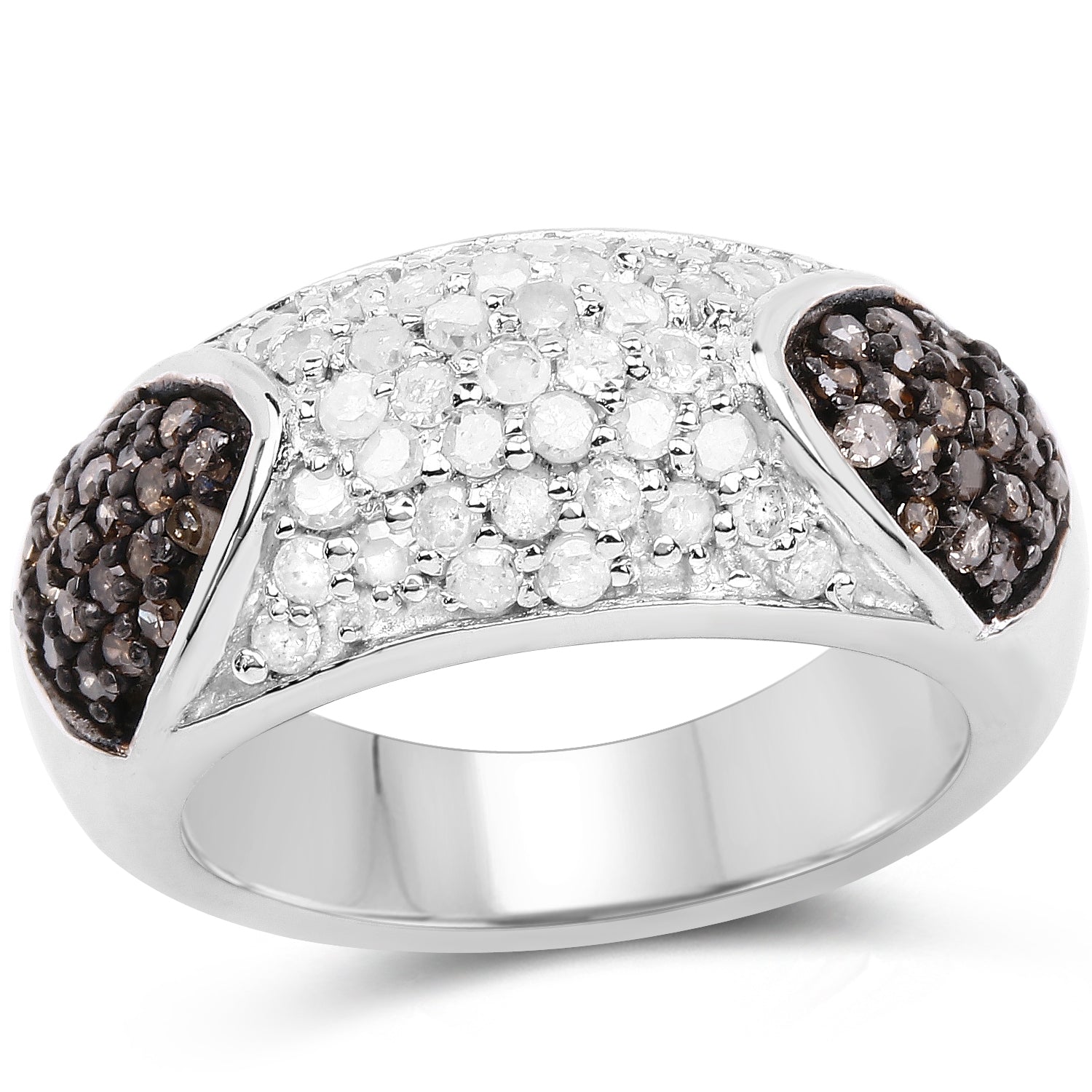 0.94 Carat Genuine Champagne Diamond and White Diamond .925 Sterling Silver Ring Bids.com