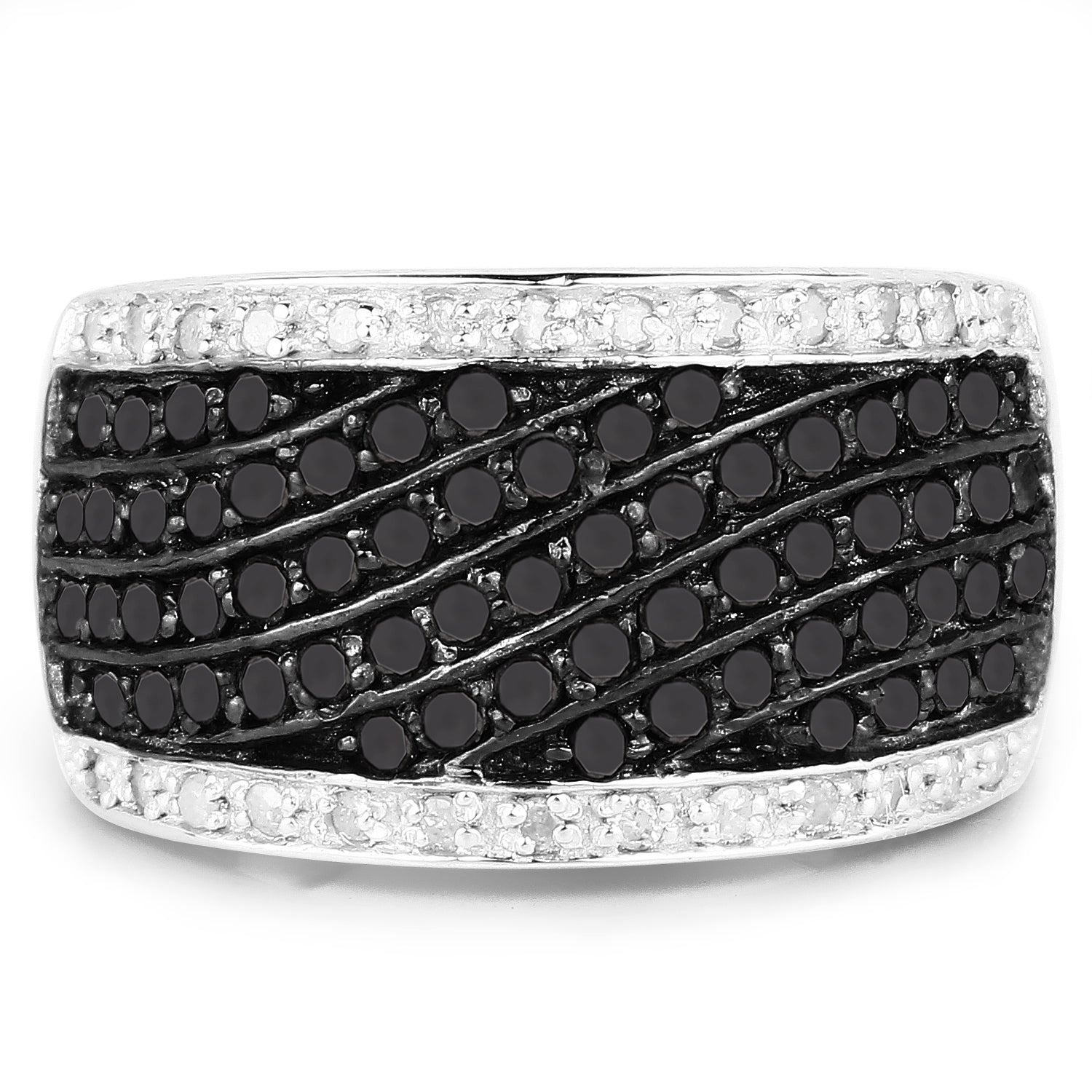 0.79 Carat Genuine Black Diamond and White Diamond .925 Sterling Silver Ring Bids.com