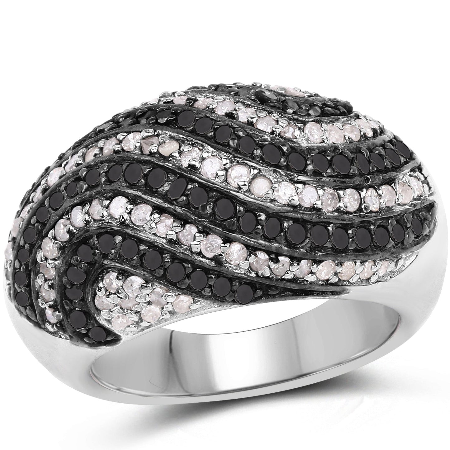 1.26 Carat Genuine Black Diamond and White Diamond .925 Sterling Silver Ring Bids.com