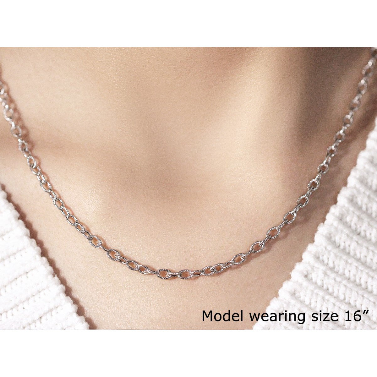 3.5mm 14k White Gold Pendant Chain with Textured Links Bids.com