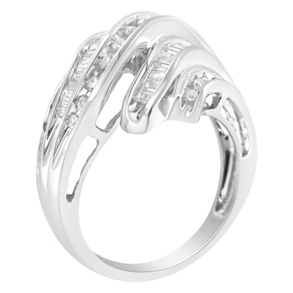 10K White Gold Round and Baguette Cut Diamond Channel Ring (3/4 Cttw, H-I Color, SI2-I1 Clarity) - Size 7 Bids.com