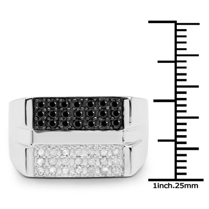 0.64 Carat Genuine Black Diamond and White Diamond .925 Sterling Silver Ring Bids.com