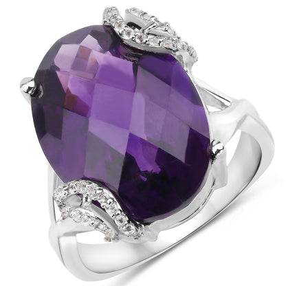 10.44 Carat Genuine Amethyst and White Topaz .925 Sterling Silver Ring Bids.com