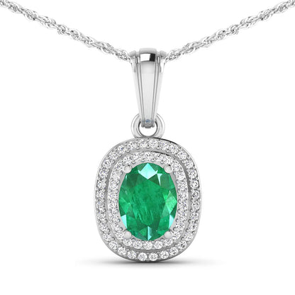1.50 Carat Genuine Zambian Emerald and White Diamond 14K White Gold Pendant Bids.com