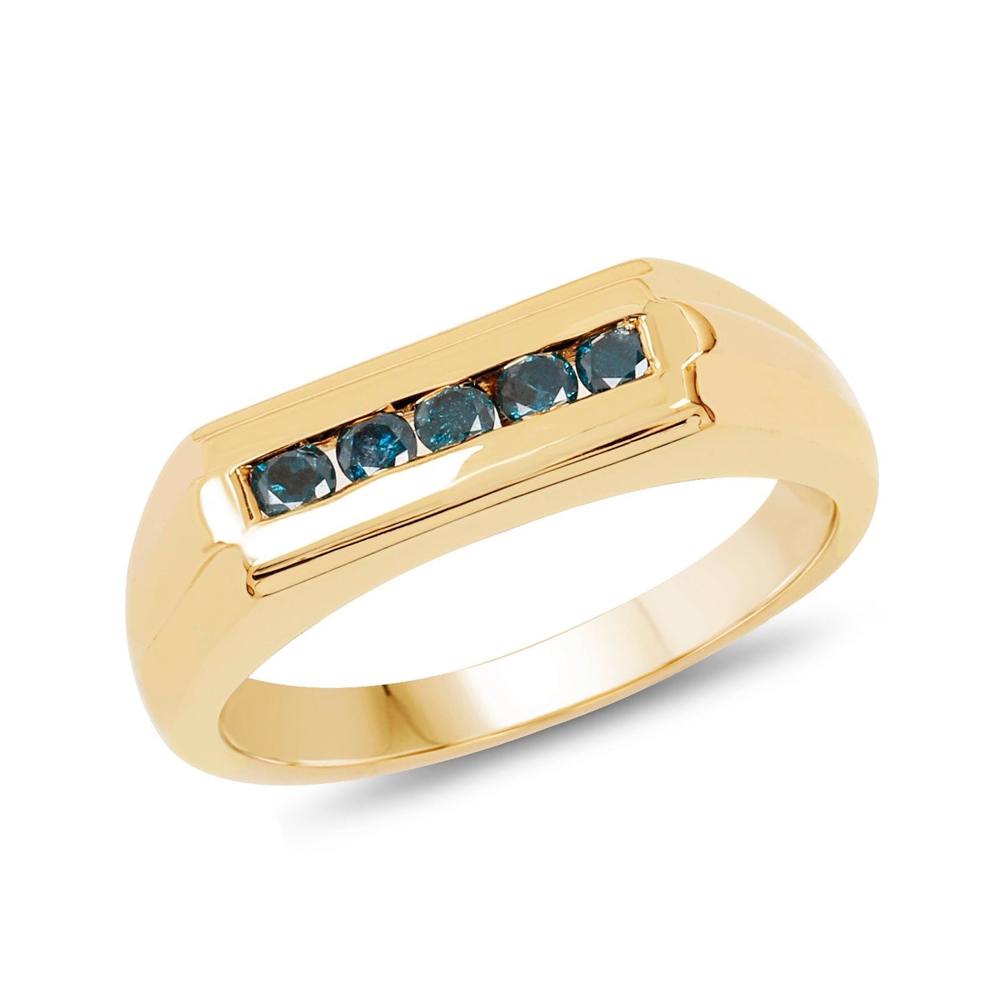 14K Yellow Gold Plated 0.25 Carat Genuine Blue Diamond .925 Sterling Silver Ring Bids.com