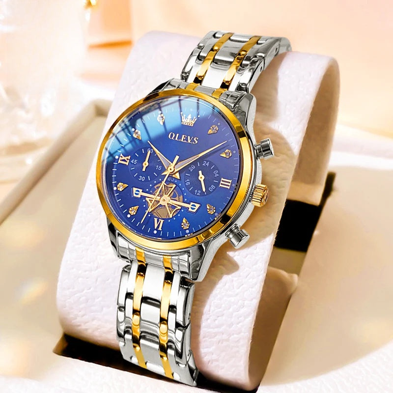 Women's Gold Stainless Steel Multifunction Quartz Watch BandsCo Straps