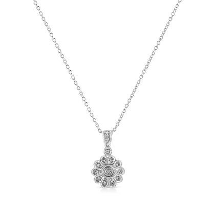 .925 Sterling Silver Diamond Accent Sunburst Milgrain 18" Pendant Necklace (I-J Color, I1-I2 Clarity) Bids.com