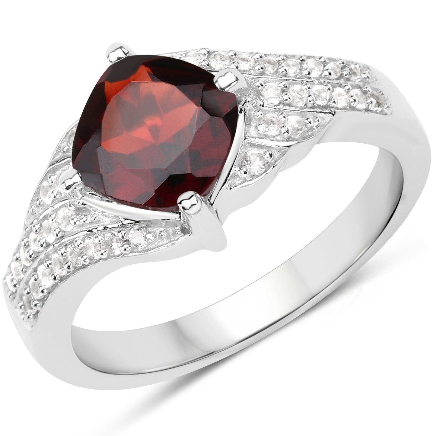 1.67 Carat Genuine Garnet and White Topaz .925 Sterling Silver Ring Bids.com