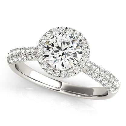 14k White Gold Halo Diamond Engagement Ring with Pave Band (1 1/3 cttw) Bids.com