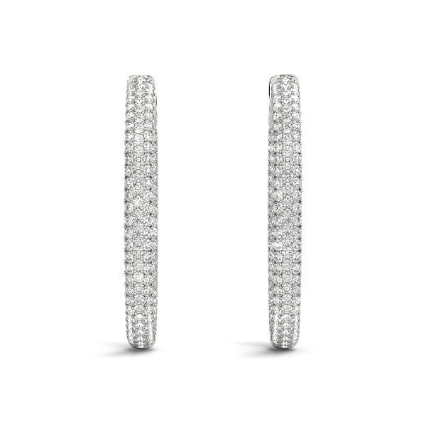 14k White Gold Diamond Hoop Double Sided Three Row Earrings (2 cttw) Bids.com