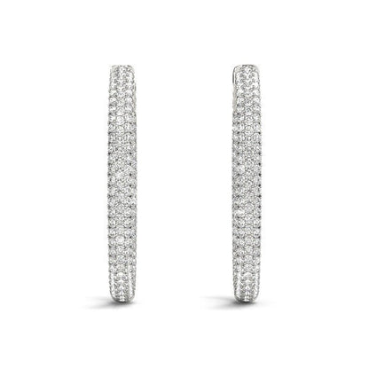 14k White Gold Diamond Hoop Double Sided Three Row Earrings (2 cttw) Bids.com