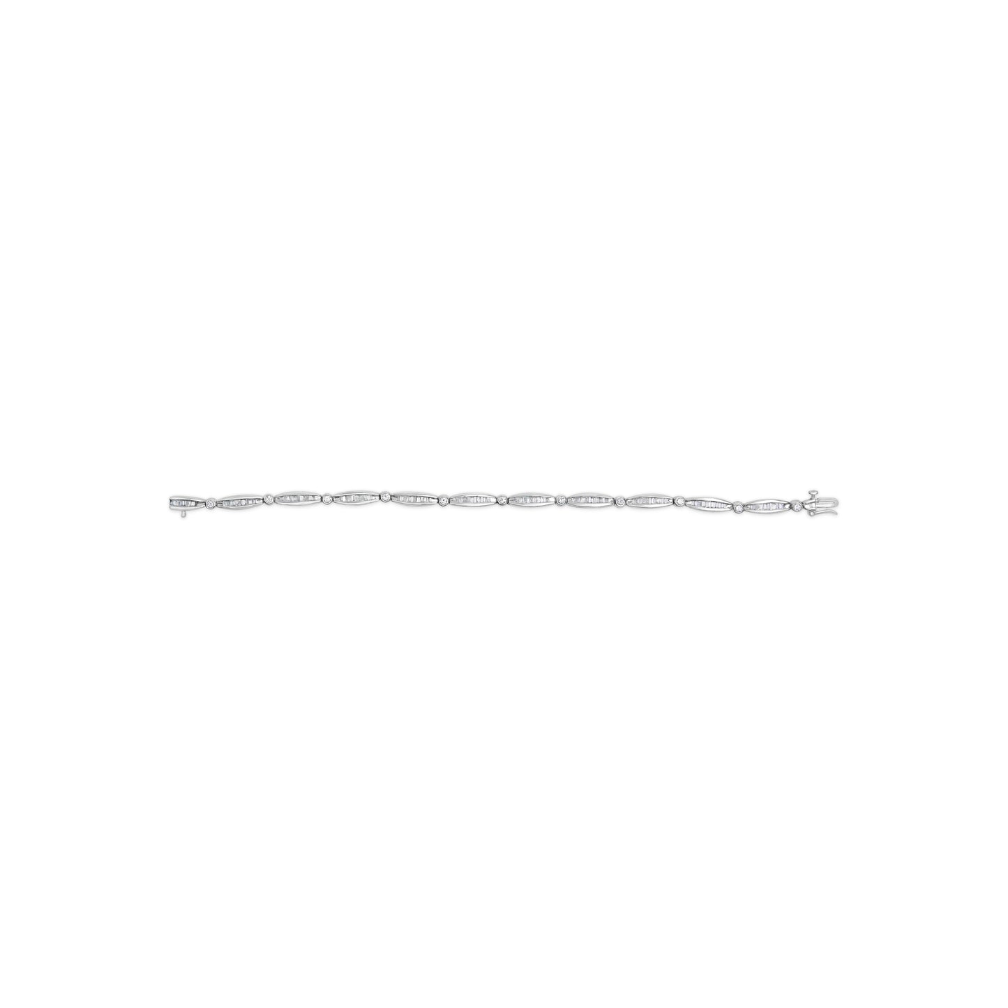 14K White Gold 1-1/2 Cttw Round Brilliant-Cut & Baguette Cut Diamond Bezel and Tapered Link 7" Tennis Bracelet (H-I Color, I1-I2 Clarity) Bids.com