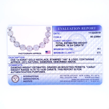 IGI Certified 14K Yellow Gold 14 3/4 cttw Pave Set Round-Cut Diamond Riviera Necklace (F-G Color, S2-I1 Clarity) Bids.com