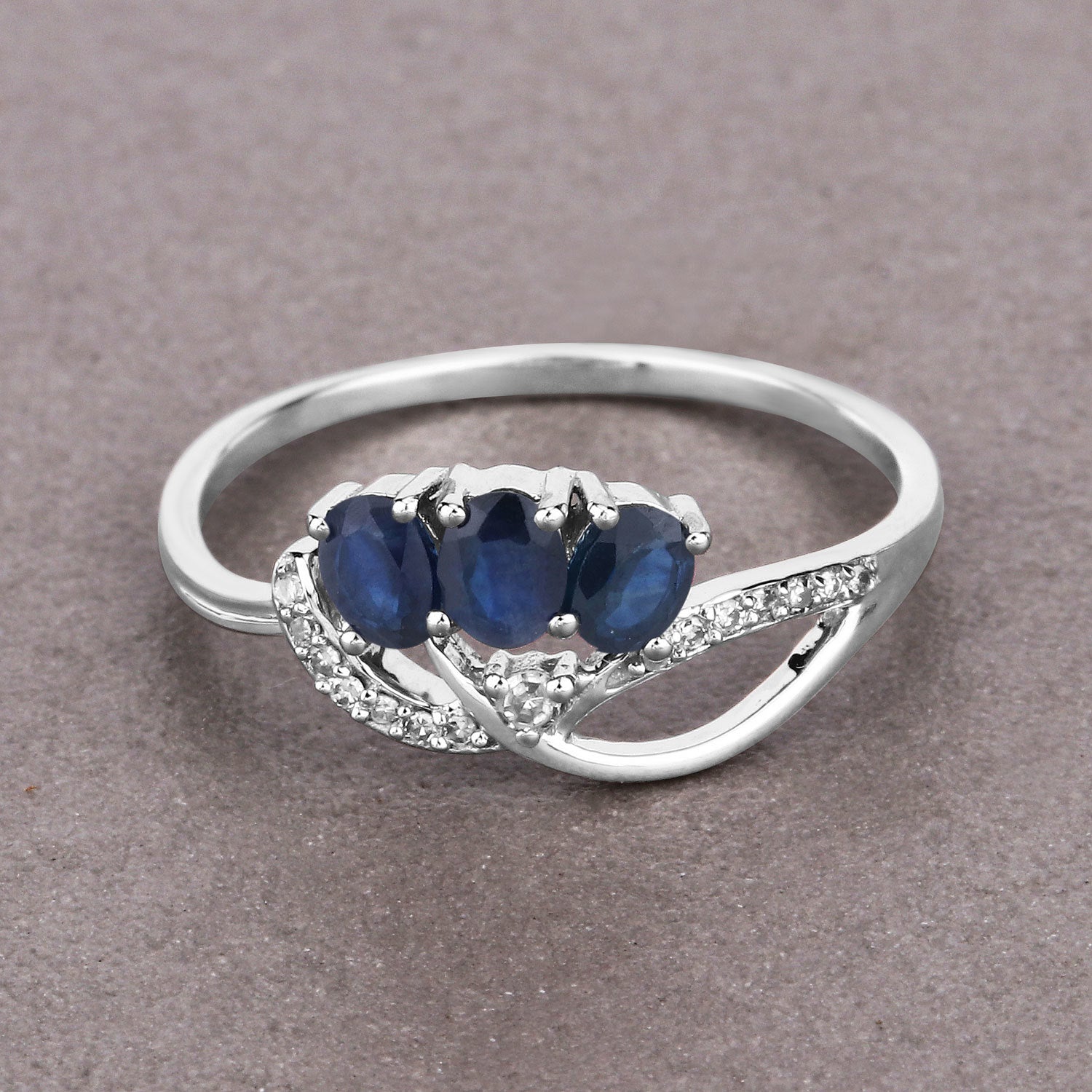 0.65 Carat Genuine Blue Sapphire and White Diamond 14K White Gold Ring Bids.com