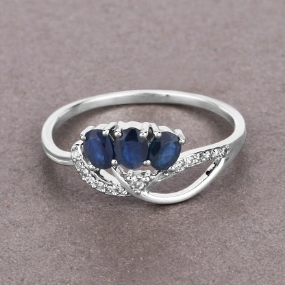 0.65 Carat Genuine Blue Sapphire and White Diamond 14K White Gold Ring Bids.com