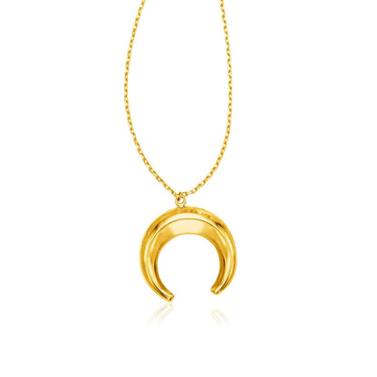 14k Yellow Gold 17 inch Necklace with Domed Moon Motif Pendant Bids.com
