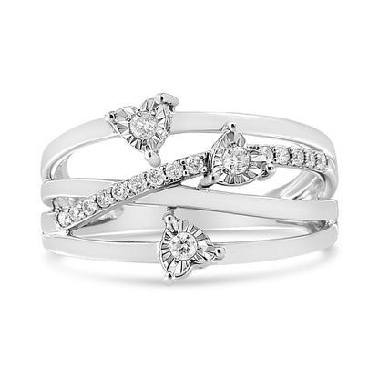 .925 Sterling Silver 1/5 Cttw Miracle-Set Diamond Heart Cross-Over Bypass Ring (I-J Color, I2-I3 Clarity) - Size 7 Bids.com
