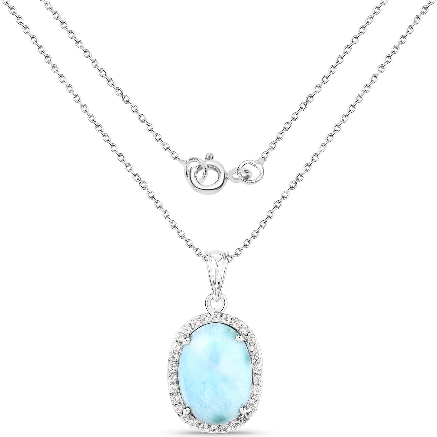 13.55 Carat Genuine Larimar and White Topaz .925 Sterling Silver Pendant Bids.com