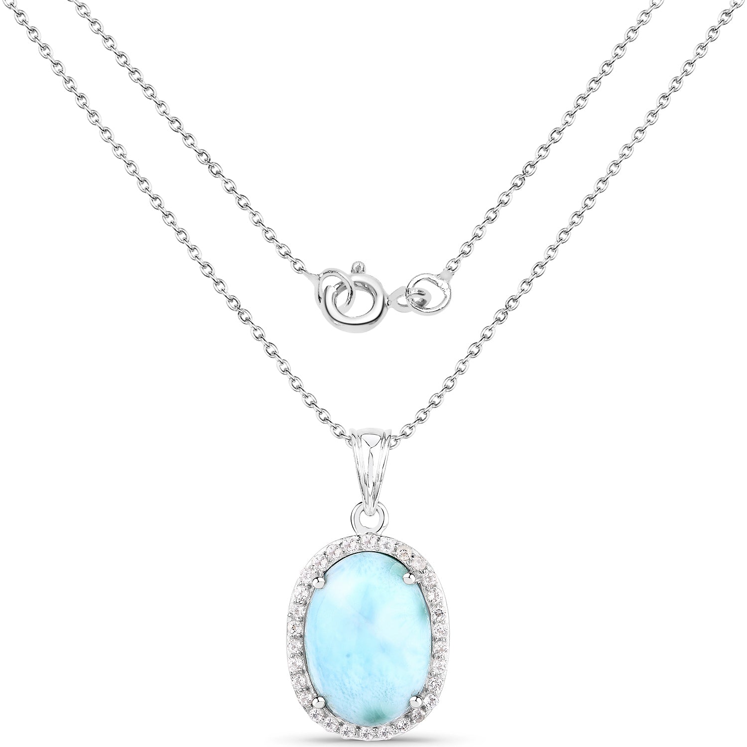13.55 Carat Genuine Larimar and White Topaz .925 Sterling Silver Pendant Bids.com
