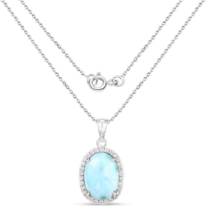13.55 Carat Genuine Larimar and White Topaz .925 Sterling Silver Pendant Bids.com