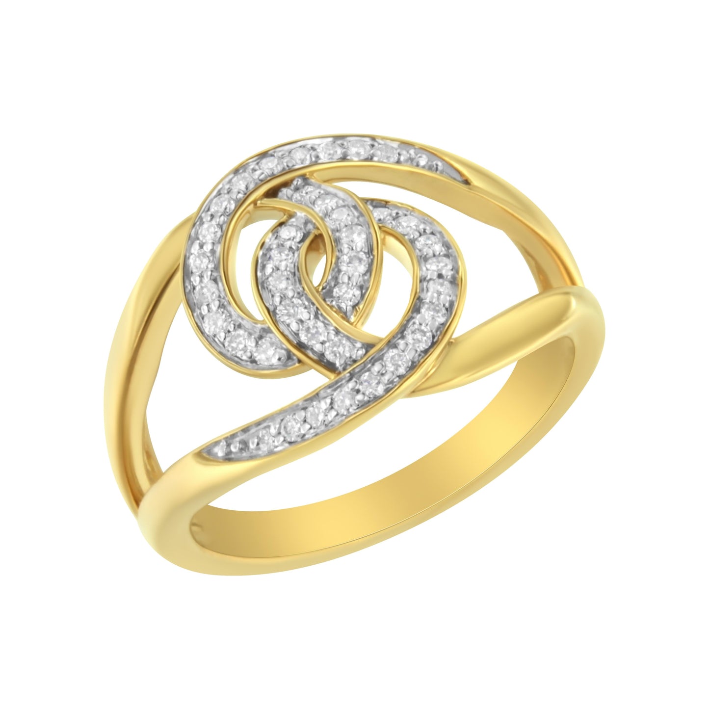 14K Yellow Gold Plated .925 Sterling Silver 1/4 Cttw Diamond Interlocking Loop Open Shank Bypass Ring (I-J Color, I1-I2 Clarity) - Size 7 Bids.com