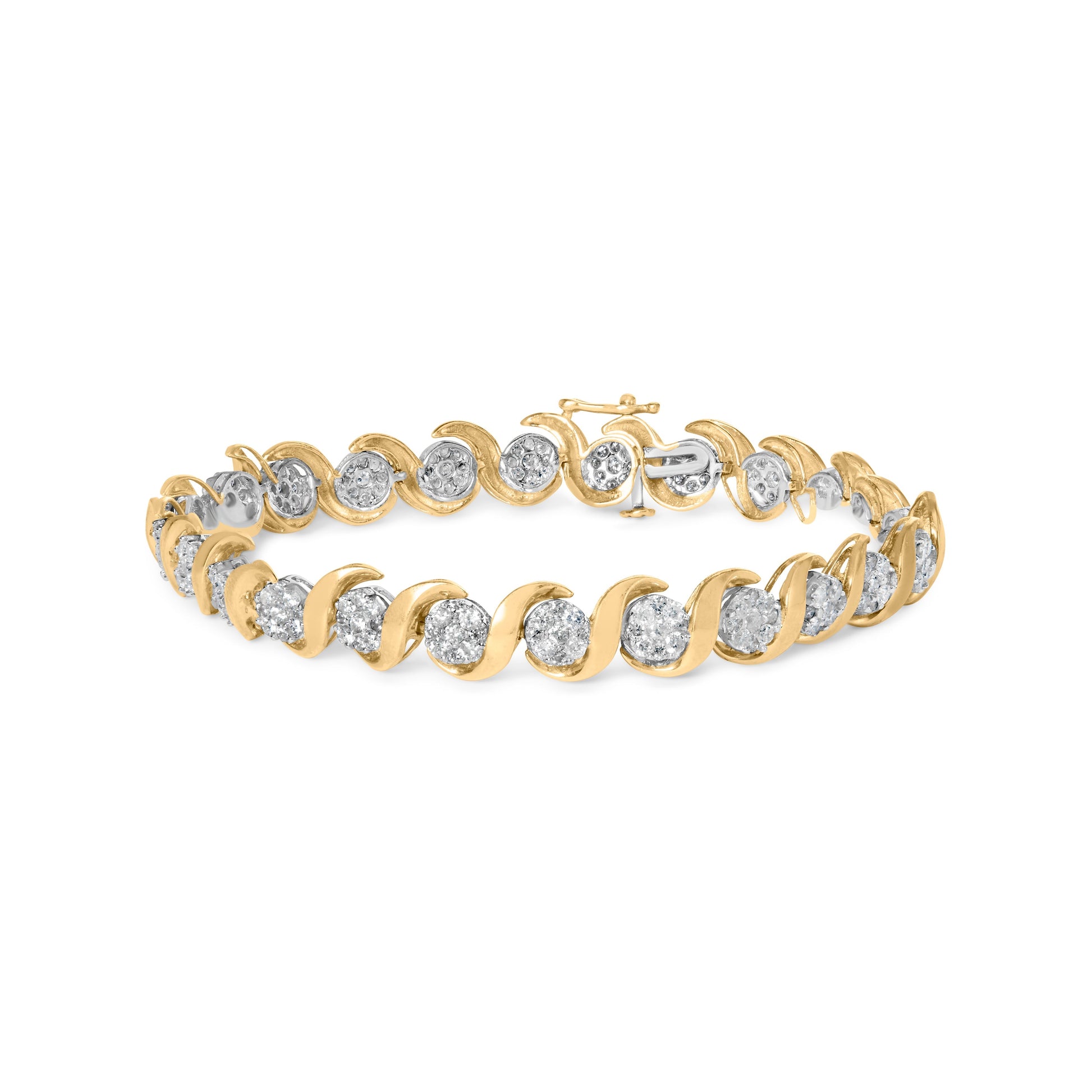 10K Yellow Gold 4.00 Cttw Round-Cut Diamond Floral Link 7.5" Bracelet (H-I Color, I2-I3 Clarity) Bids.com