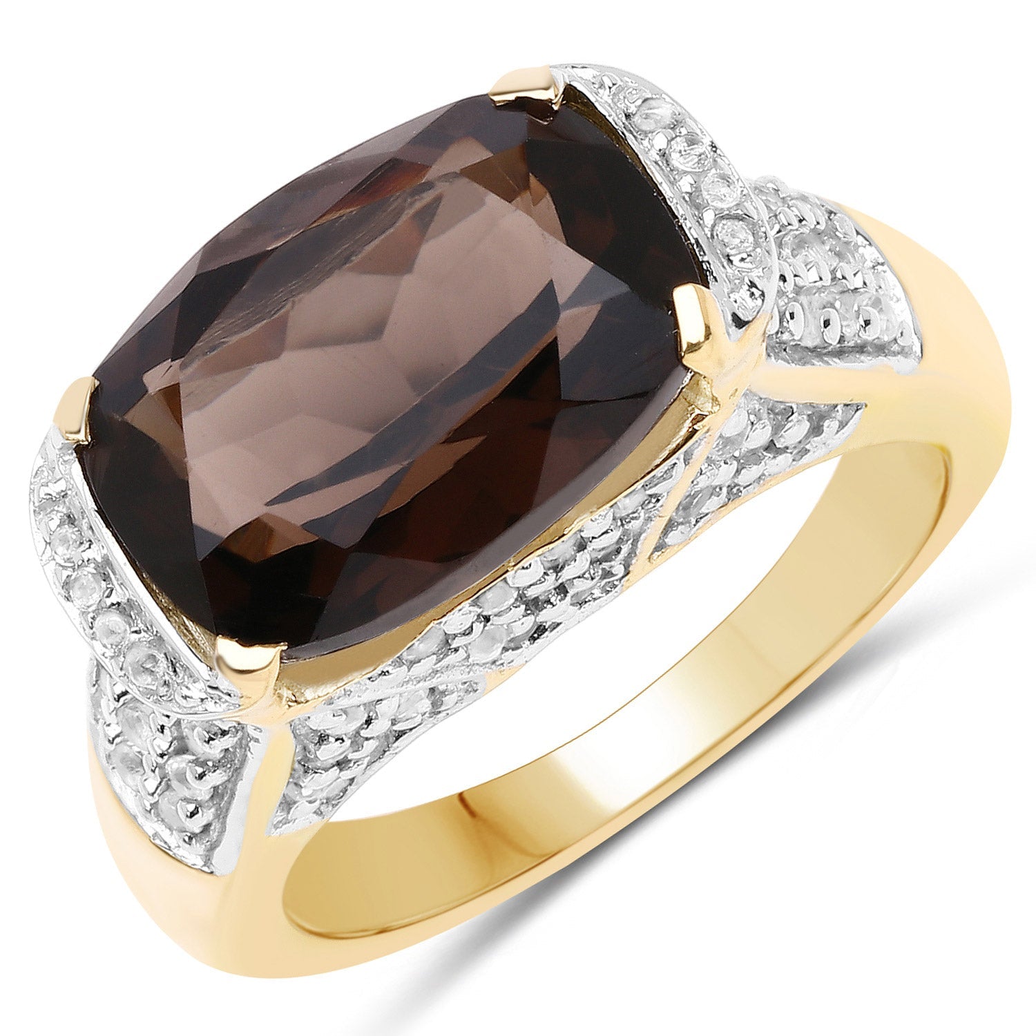 6.65 Carat Genuine Smoky Quartz and White Topaz .925 Sterling Silver Ring Bids.com