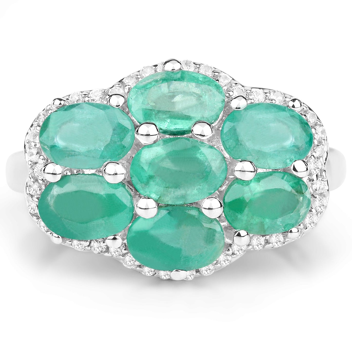 3.33 Carat Genuine Zambian Emerald and White Zircon .925 Sterling Silver Ring Bids.com