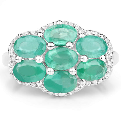 3.33 Carat Genuine Zambian Emerald and White Zircon .925 Sterling Silver Ring Bids.com