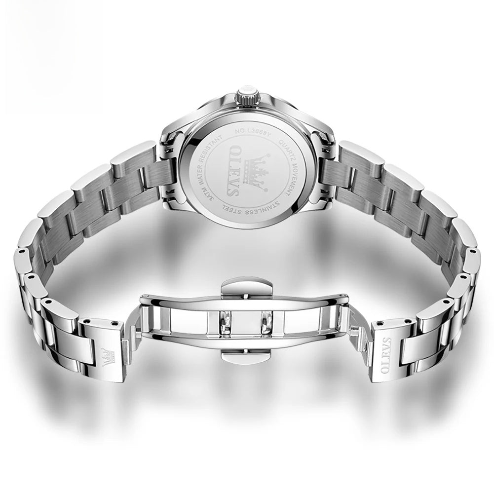 Women's Stainless Steel Watch Lavender Dial Calendar BandsCo Straps