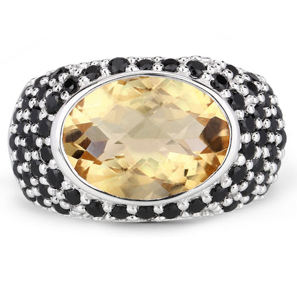 6.76 Carat Genuine Citrine and Black Spinel .925 Sterling Silver Ring Bids.com