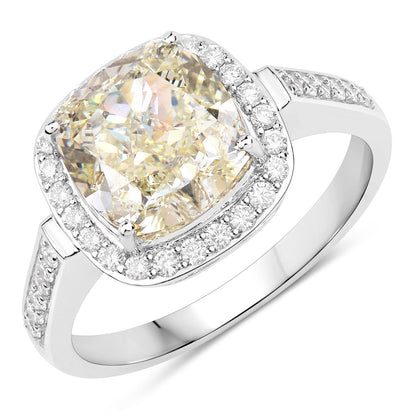 IGI Certified 4.02 Carat Genuine Light Yellow Diamond Center and 0.36cttw White Diamond 18K White Gold Ring (4.38cttw) Bids.com