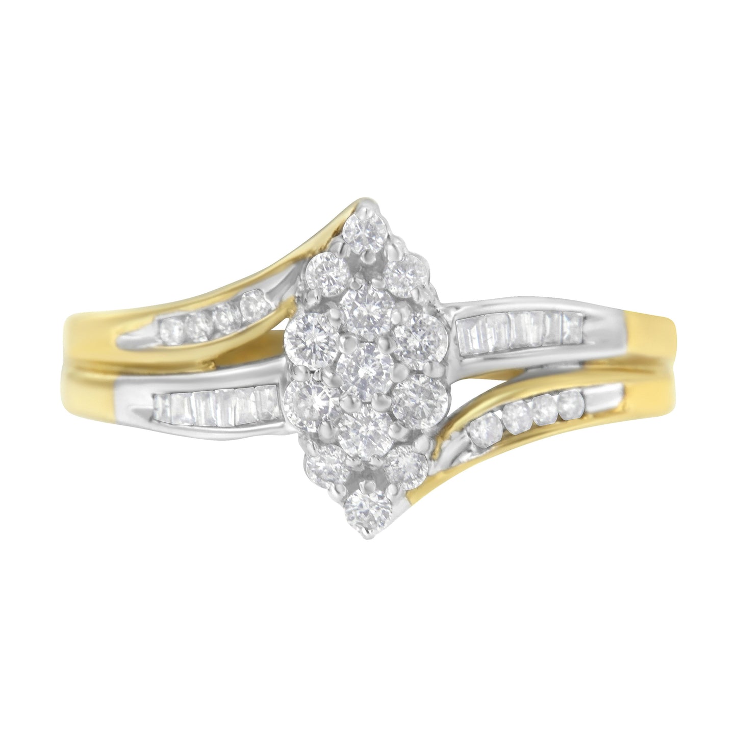 10K Yellow and White Gold 1/2 Cttw Diamond Marquise Shaped Cluster Split Shank Ring (H-I Color, SI2-I1 Clarity) - Size 7 Bids.com