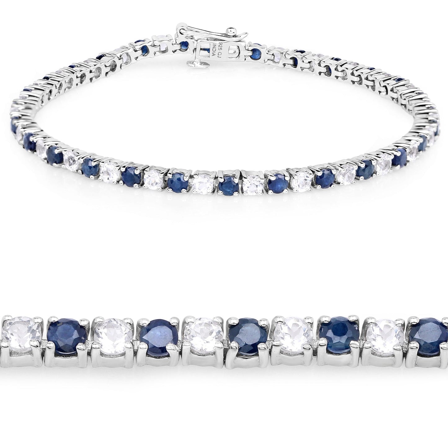 6.87 ct. t.w. Blue Sapphire and White Topaz Bracelet in Sterling Silver Bids.com