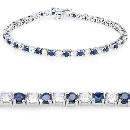 6.87 ct. t.w. Blue Sapphire and White Topaz Bracelet in Sterling Silver Bids.com