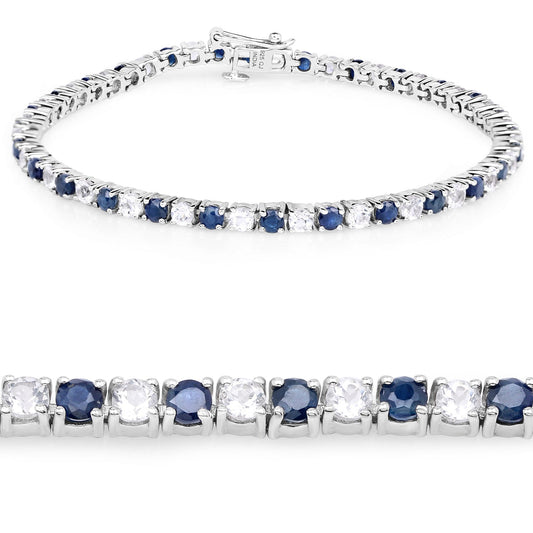 6.87 ct. t.w. Blue Sapphire and White Topaz Bracelet in Sterling Silver Bids.com