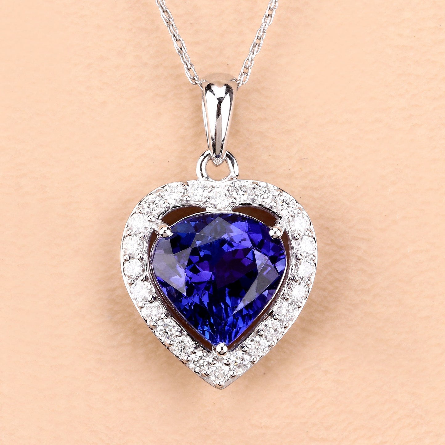 3.74 Carat Genuine Tanzanite and White Diamond 14K White Gold Pendant Bids.com